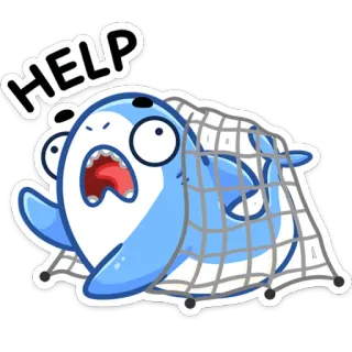 😬 HELP tubarão, peixe, rede, ajuda, preso, oceano, mar, socorro telegram sticker
