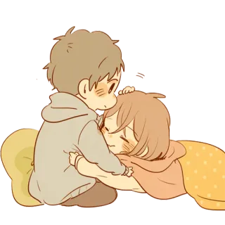 💗 carino, coppia, abbraccio, anime, cartone animato telegram sticker