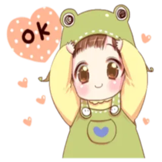 👍 ok chica anime, lindo, corazón, rana, ok telegram sticker