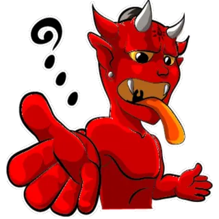 🖐 demônio, diabo, desenho animado, língua, ponto de interrogação, chifres telegram sticker