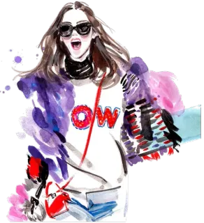 😃 OW mode, femme, style, robe, pose, aquarelle, art telegram sticker