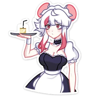 🧃 Anime, Maid, Lindo, Camarera, Ratón, Bebida, Dibujos animados, Kawaii telegram sticker