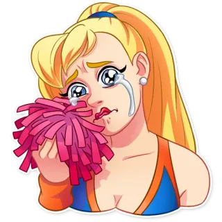 😢 cheerleader, weinen, traurig, pompons, blond, tränen, sticker telegram sticker
