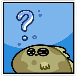🤔 Dibujo animado, Pez, Signo de interrogación, Confundido, Azul, Mono telegram sticker