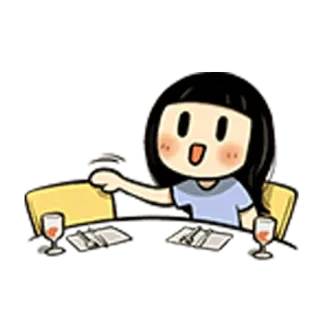 💑 mesa, jantar, desenho animado, vinho, menina, comida telegram sticker