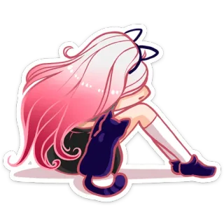 😢 anime girl, cat, cute, kawaii, pink hair, girl, animal, sticker telegram sticker