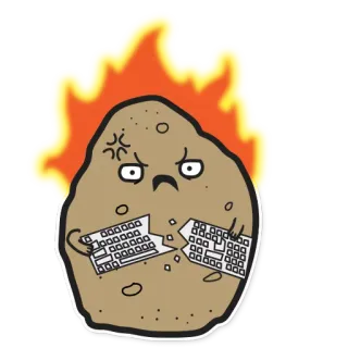 😡 potato, computer, keyboard, angry, fire, cartoon, meme telegram sticker