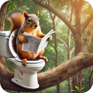 🐿 écureuil, toilette, journal, drôle, animal, nature, humour telegram sticker