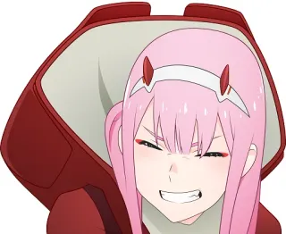 😁 Zero Two Darling in the Franxx Anime, Manga, Zero Two, Darling in the Franxx, pinke Haare, Hörner, Anime-Mädchen telegram sticker