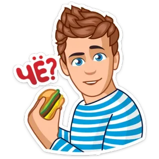 🙄 ЧЁ? man, burger, question, russian, cartoon, food telegram sticker
