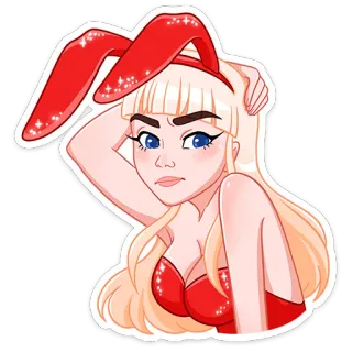 😅 lapin, fille, blonde, dessin animé, autocollant, playboy, oreilles, rouge whatsapp sticker