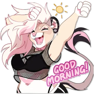 ☀️ GOOD MORNING! furry, cat, morning, greeting, happy, anthropomorphic whatsapp sticker