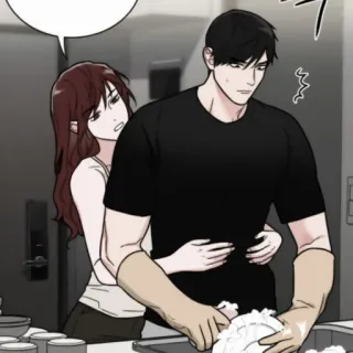 ✖️ mężczyzna, kobieta, kuchnia, anime, para, zmywanie naczyń telegram sticker