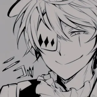 ♠ Anime, Manga, Postać, Portret, Czarno-białe telegram sticker