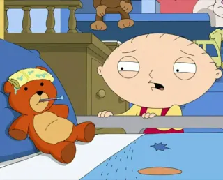 🧸 Stewie Griffin Family Guy cartoon, sick, teddy bear, Stewie, Family Guy, comedy, animation telegram sticker
