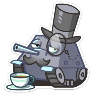 ☕ tank, militer, kartun, teh, kaca mata tunggal, topi bowler whatsapp sticker