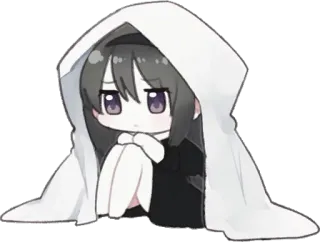 😪 Chibi, Anime, Triste, Garota, Moletom com capuz, Kawaii telegram sticker