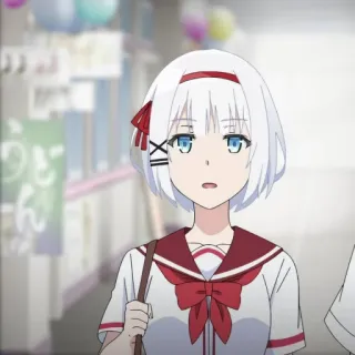 🍁 Anime, Garota, Uniforme escolar, Cabelo branco, Fofa telegram sticker