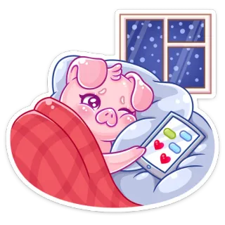 😴 cerdo, lindo, kawaii, animal, dibujos animados, cama, tableta telegram sticker