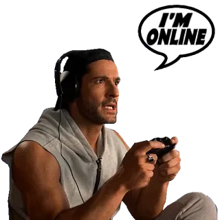 👾 I'M ONLINE online, gaming, gamer, kopfhörer, controller, person telegram sticker