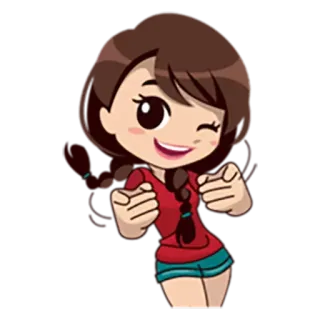 👤 Kreskówka, Dziewczyna, Mrugnięcie, Urocza, Przyjazny whatsapp sticker