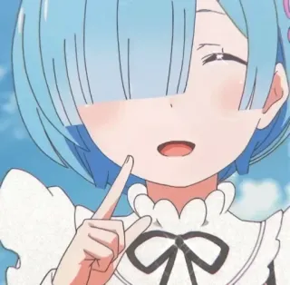💙 Rem Anime, Personaje, Lindo, Sonriendo, Signo de la paz, Pelo azul, Re:Zero whatsapp sticker