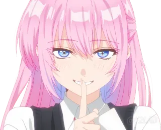 🤫 anime girl, cute, pink hair, finger to lips, shh, secret telegram sticker