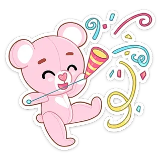 🥳 ursinho de pelúcia, festa, celebração, confete, rosa, fofo, desenho animado, adesivo telegram sticker