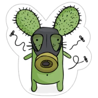 👴 pegatina, dibujo animado, máscara de gas, criatura, verde, moscas, protección, seguridad telegram sticker