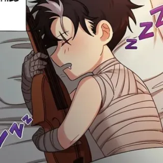 😪 durmiendo, dibujos animados, vendas, violín, cama, cansado telegram sticker