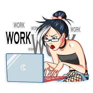 👩 WORK trabalho, mulher, laptop, digitando, desenho animado, escritório, estresse, ocupado whatsapp sticker