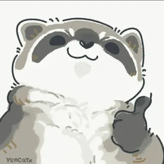 👍 raccoon, animal, cute, thumbs up, yen cats, cartoon telegram sticker