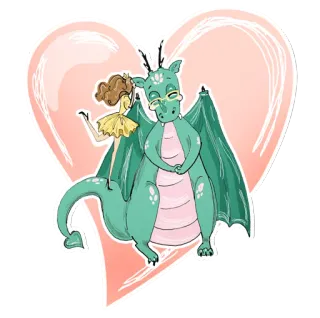 ❤ drago, ragazza, cuore, favola, cartone animato, carino, fantasy, illustrazione telegram sticker