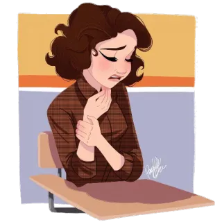 😔 грустно, женщина, плачет, рисунок, искусство, иллюстрация telegram sticker