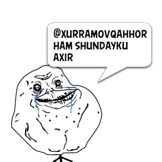 😼 @XURRAMOVQAHHOR HAM SHUNDAYKU AXIR mème, forever alone, pleurer, réseaux sociaux, seul telegram sticker