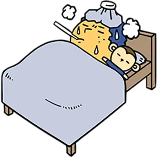 😴 sick, illness, bed, fever, cartoon, thermometer telegram sticker