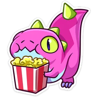 🍿 dinosaur, cartoon, popcorn, food, pink, cute, animal telegram sticker