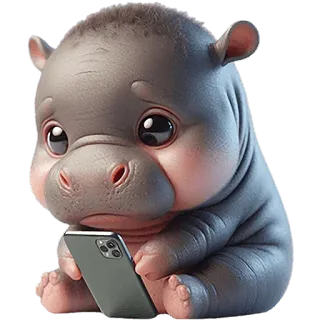 🥺 kuda nil, binatang, lucu, telepon, kartun, sedih, bayi kuda nil telegram sticker