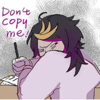 😒 Don't copy me! no copiar, estilo anime, dibujo, lápiz, morado telegram sticker