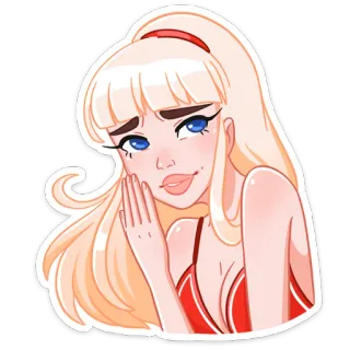 😢 mujer, pelo rubio, dibujos animados, chica, ojos azules, sonrisa telegram sticker