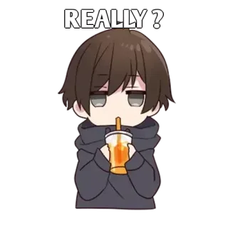 ✨ REALLY? anime, domanda, bevanda, reazione, ragazzo whatsapp sticker