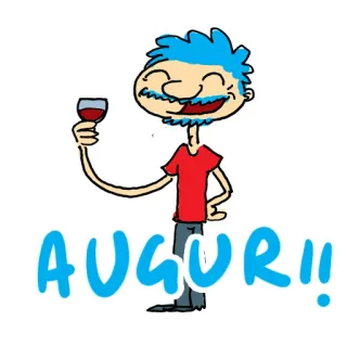 🍾 AUGURI!! Kreskówka, Świętowanie, Gratulacje, Toast, Wino, Włoski telegram sticker