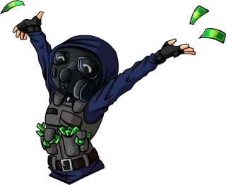 🤑 dinero, máscara de gas, sudadera con capucha, equipo táctico, dibujos animados telegram sticker