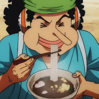🍜 Usopp One Piece Anime, One Piece, Usopp, Comiendo, Fideos, Dibujos animados whatsapp sticker
