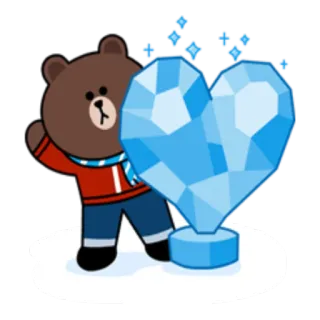 💙 Brown orso, Line Friends, cuore, blu, cartone animato, carino, kawaii whatsapp sticker