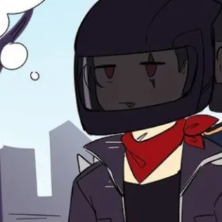 😐 motocicleta, casco, dibujo animado, pañuelo rojo, chaqueta telegram sticker