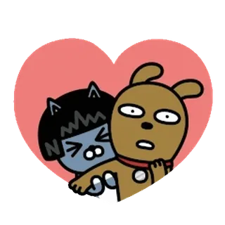💬 만화, 고양이, 강아지, 하트, 포옹, 동물, 귀여운 whatsapp sticker