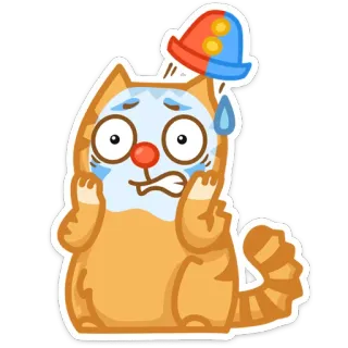 😳 kot, klaun, kreskówka, naklejka, zwierzę, przestraszony, zmartwiony telegram sticker