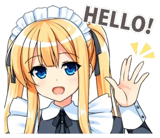 👋 HELLO! Anime, Maid, Ciao, Saluto, Carino, Capelli Biondi, Occhi Azzurri telegram sticker