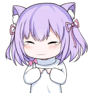 😥 Anime, Chica Gato, Lindo, Pelo Morado, Chibi, Kawaii, Sticker whatsapp sticker